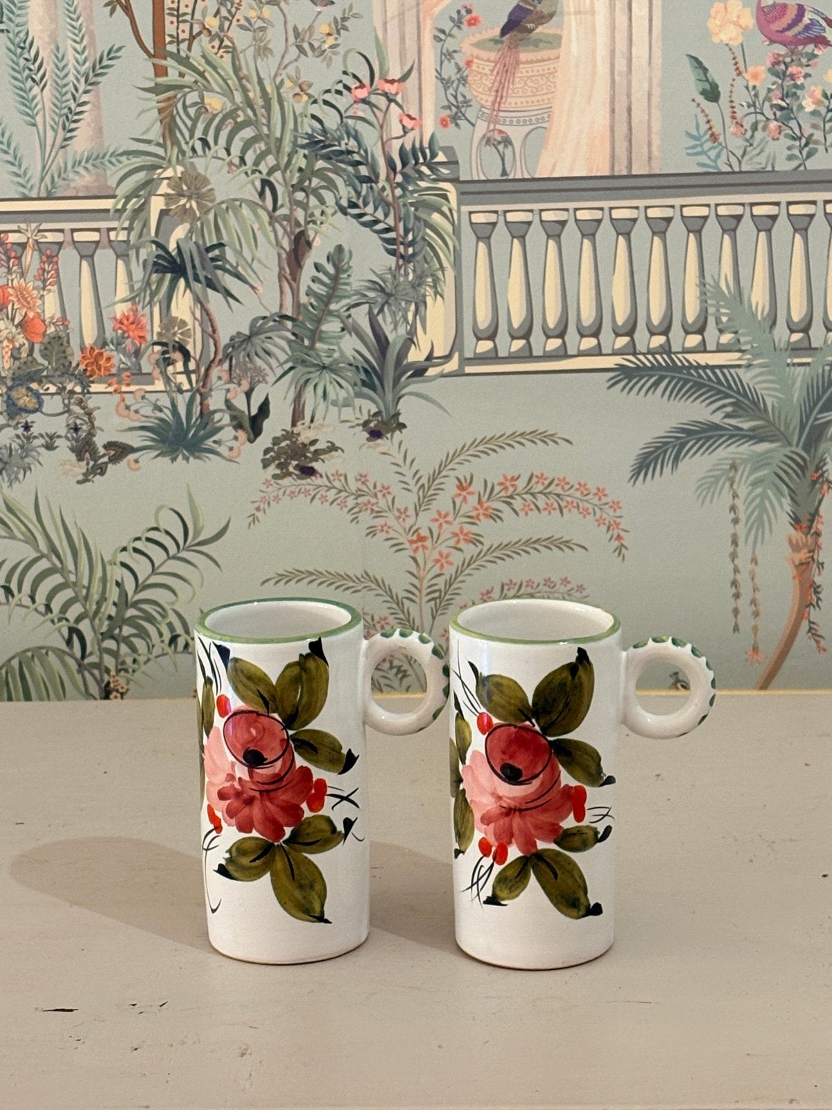 Vintage handbeschilderde Italiaanse bekers (set van 2), Antiek en Kunst, Ophalen of Verzenden