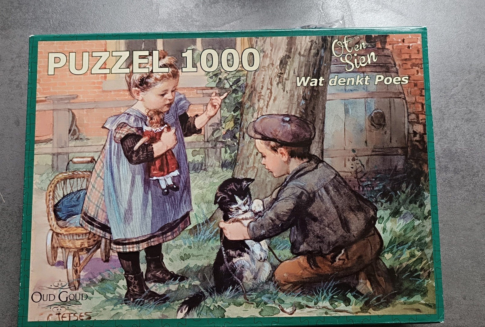 Nostalgische Ot en Sien Puzzel – Wat denkt Poes 1000 Stukjes, Ophalen of Verzenden, 500 t/m 1500 stukjes, Gebruikt, Legpuzzel