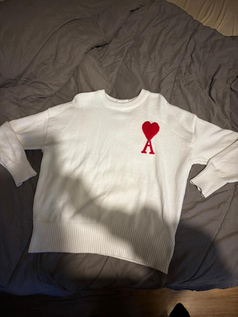 Ami paris knit trui wit met  bordeauxrood logo, Ophalen of Verzenden, Nieuw, Wit