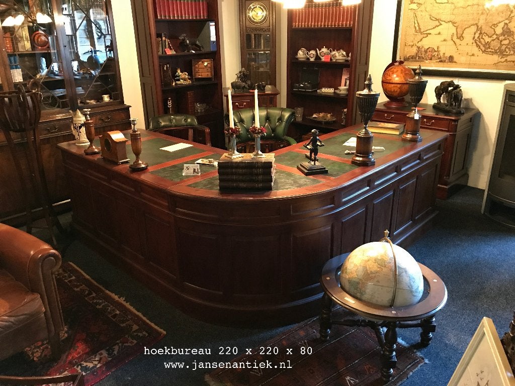 Koopje bureau buro chesterfield mahonie teak nu v.a. €750,00, Antiek en Kunst, Ophalen