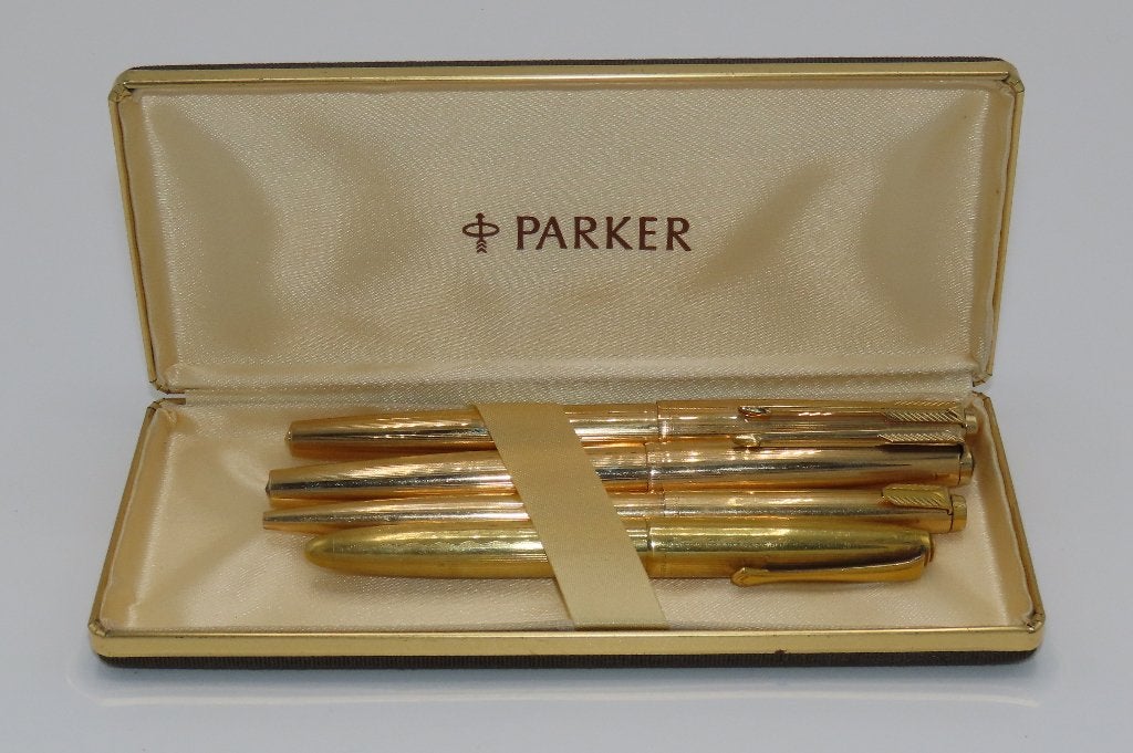 Antieke gouden set Parker pennen, Gebruikt, Met doosje, Vulpen, Parker