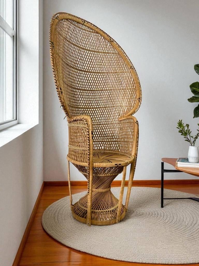 Vintage rieten pauwenstoel / chaise Emmanuelle, Ophalen