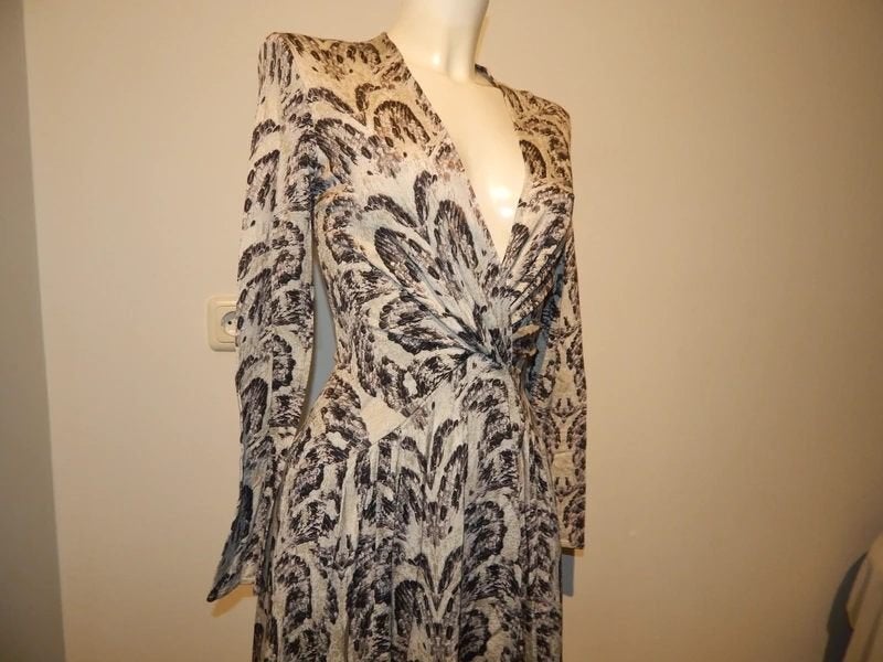 Cavalli stretch jurk vintage print zilveren glans deels IT, Kleding | Dames, Maat 38/40 (M), Zo goed als nieuw, Knielengte, Cavalli