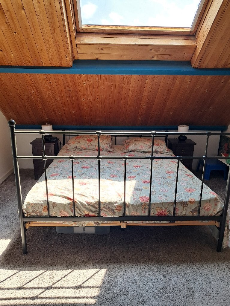 Tweepersoons metalen bedframe - Zwart, Ophalen, Klassiek, Landelijk, Industrieel, Zwart, Tweepersoons