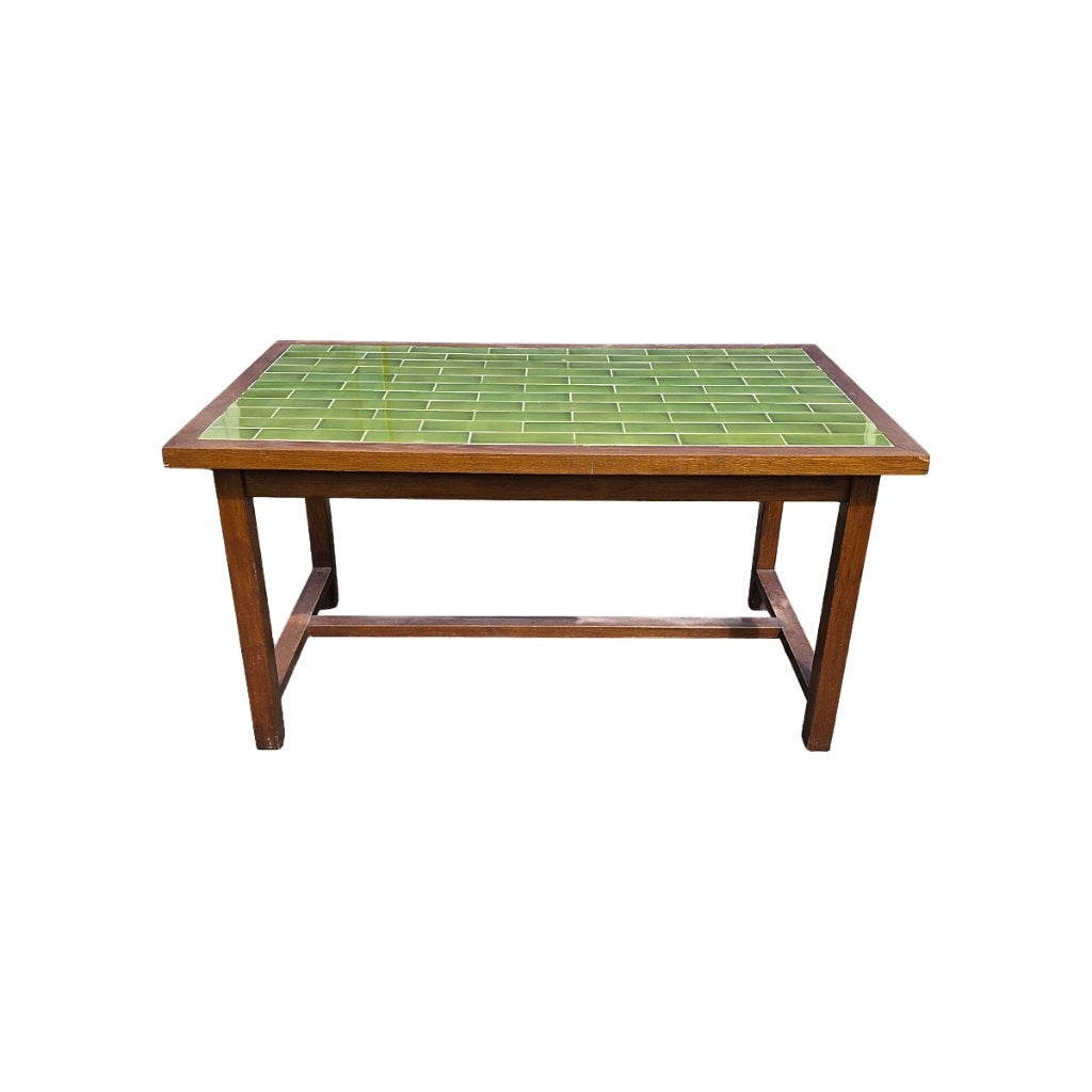 Vintage Franse eetkamertafel met groene tegels, jaren 50/60, Antiek en Kunst, Antiek | Meubels | Tafels, Ophalen