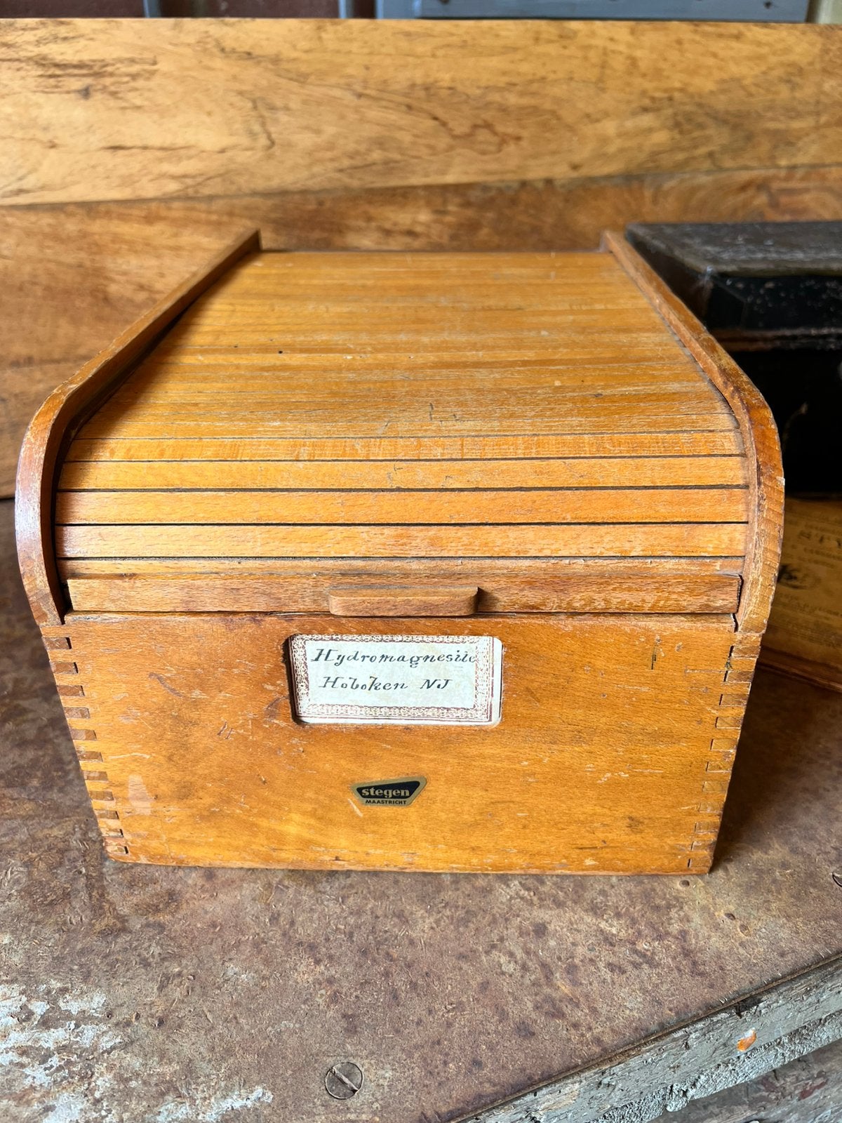 Antiek houten rolluikkastje, archiefkastje bureaukastje, Antiek en Kunst, Ophalen