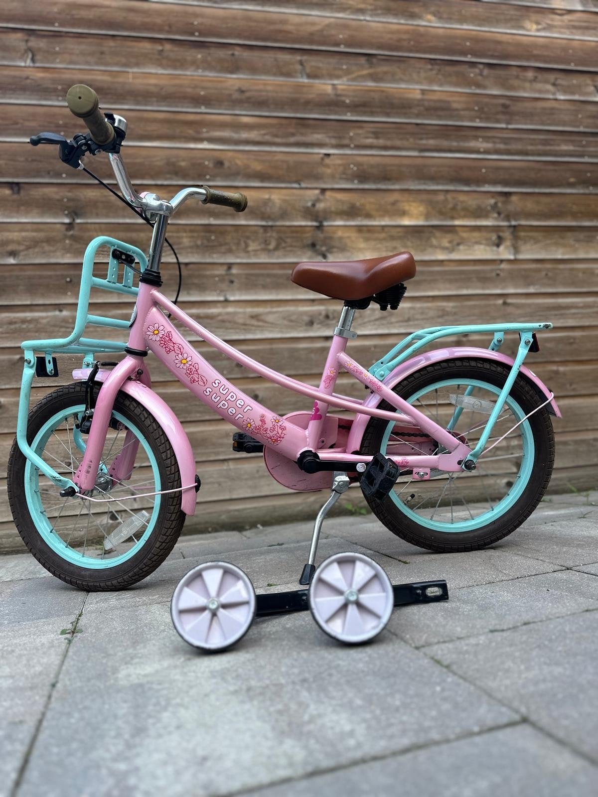 Lola meisjesfiets 16 inch met zijwieltjes - Roze/Turquoise, Ophalen, Zijwieltjes, Velgrem, 16 tot 20 inch