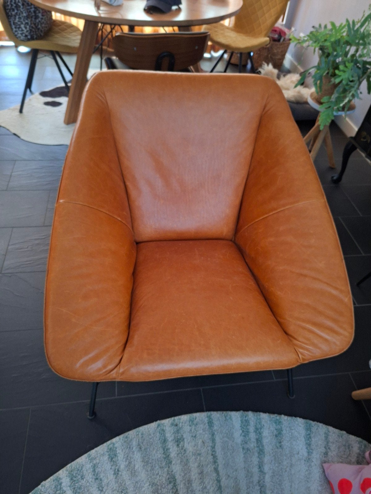 Jess Design lounge stoel in cognac leer, Overige kleuren, Modern, Industrieel, Ophalen of Verzenden, Zo goed als nieuw