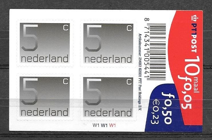 Nederland 2001 Postzegelboekje 10 maal f 0,05, Postzegels en Munten, Verzenden, Postfris