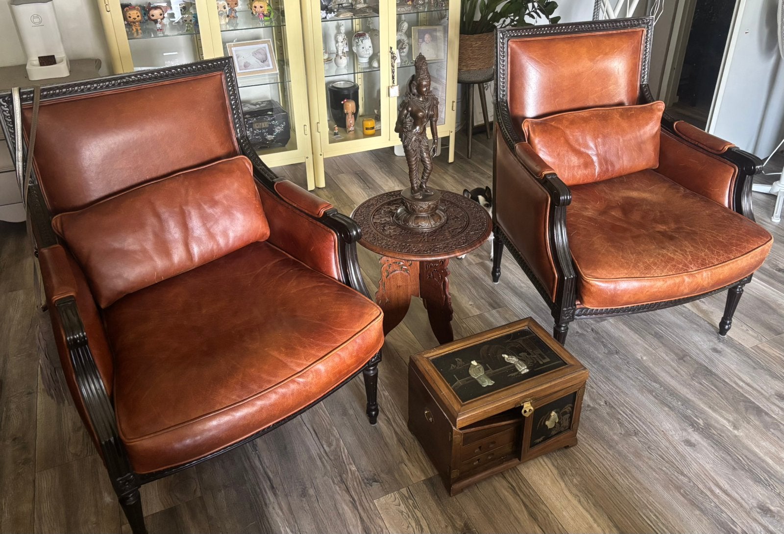 2 fauteuils cognac kleur, Ophalen, 50 tot 75 cm, Leer, 75 tot 100 cm