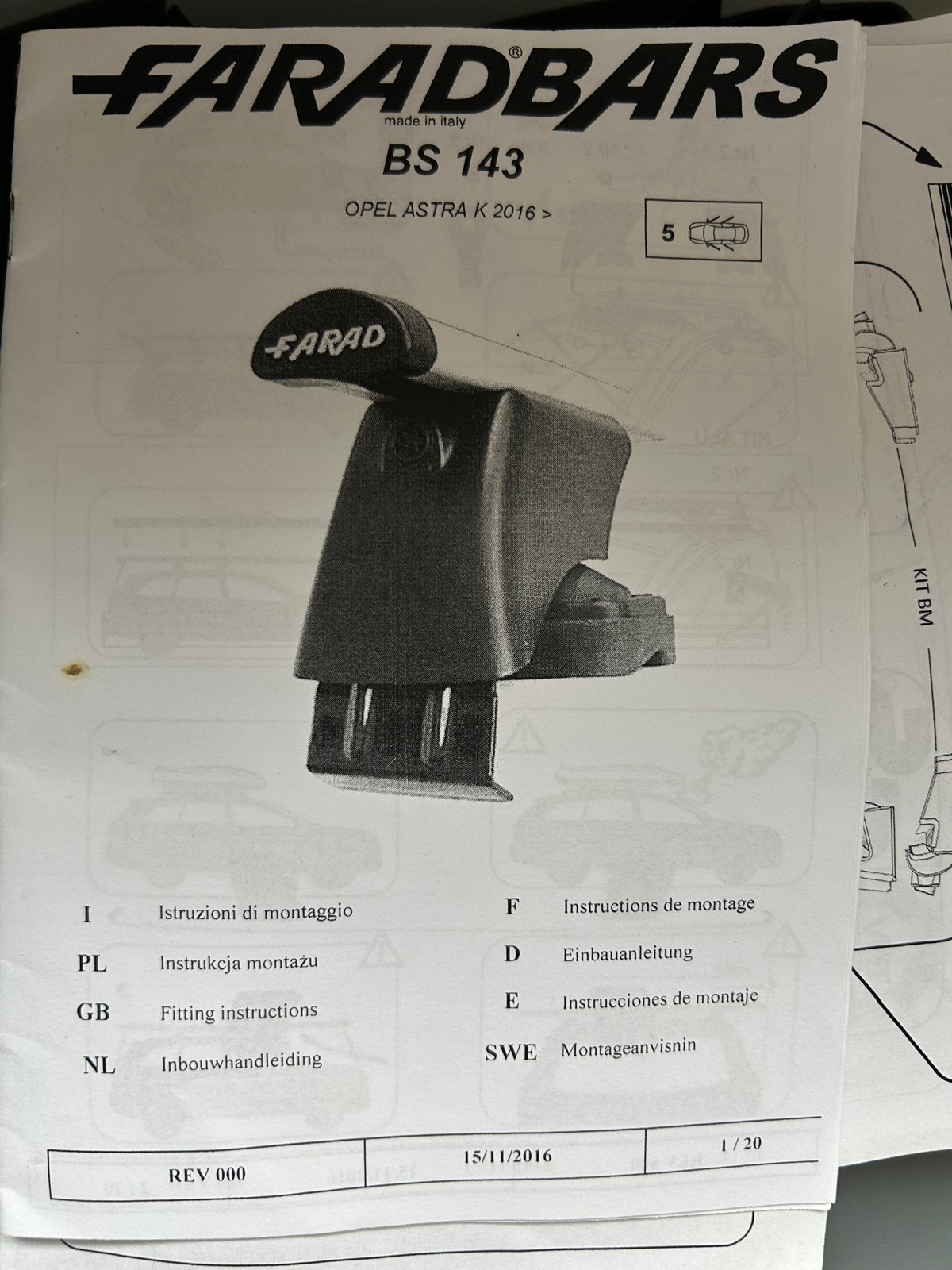 Faradbars BS 143 Dakdragers voor Opel Astra K (2016>), Auto diversen, Dakdragers, Ophalen, Zo goed als nieuw