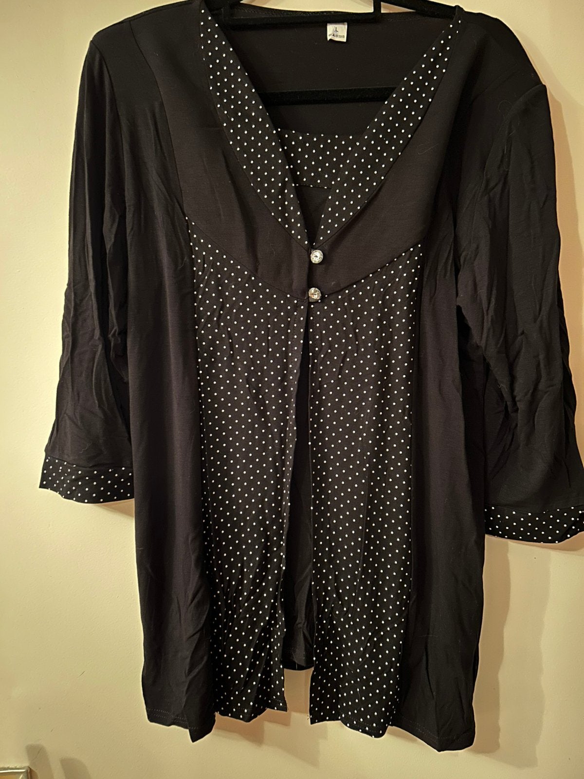 Zwarte blouse met stippen, maat L, Kleding | Dames, Blouses en Tunieken, Ophalen of Verzenden, Zo goed als nieuw, Zwart