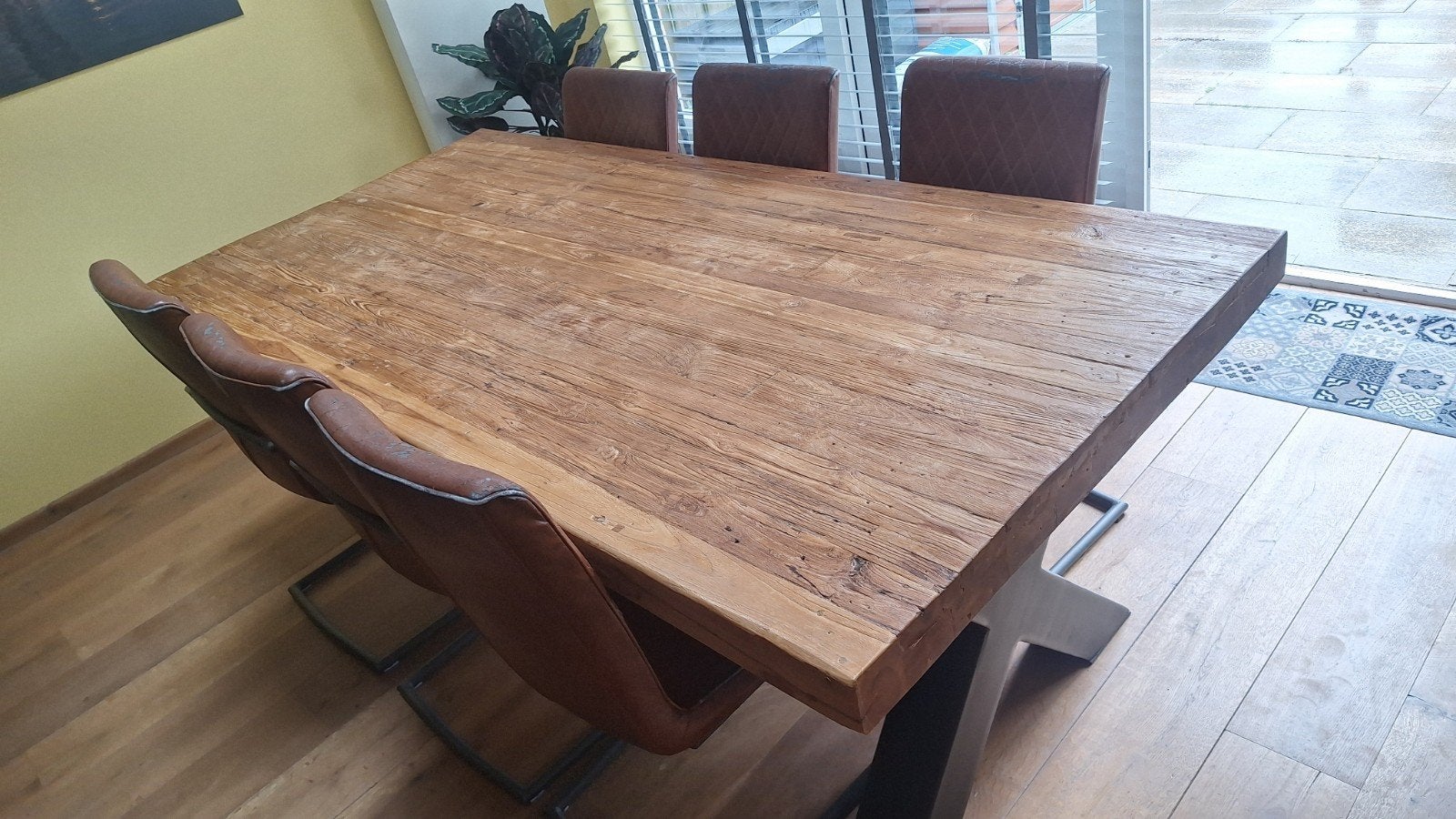 industriële eetkamer tafel met stoelen, Ophalen, Gebruikt, 4 tot 6 stoelen