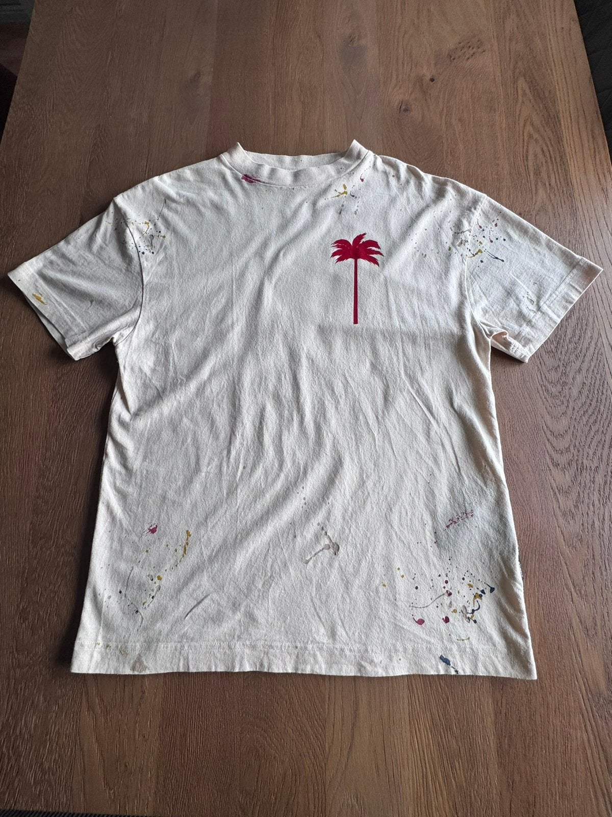 Palm Angels T-shirt Paint Splatter Palm Tree, Ophalen of Verzenden, Zo goed als nieuw, Maat 46 (S) of kleiner, Meerkleurig
