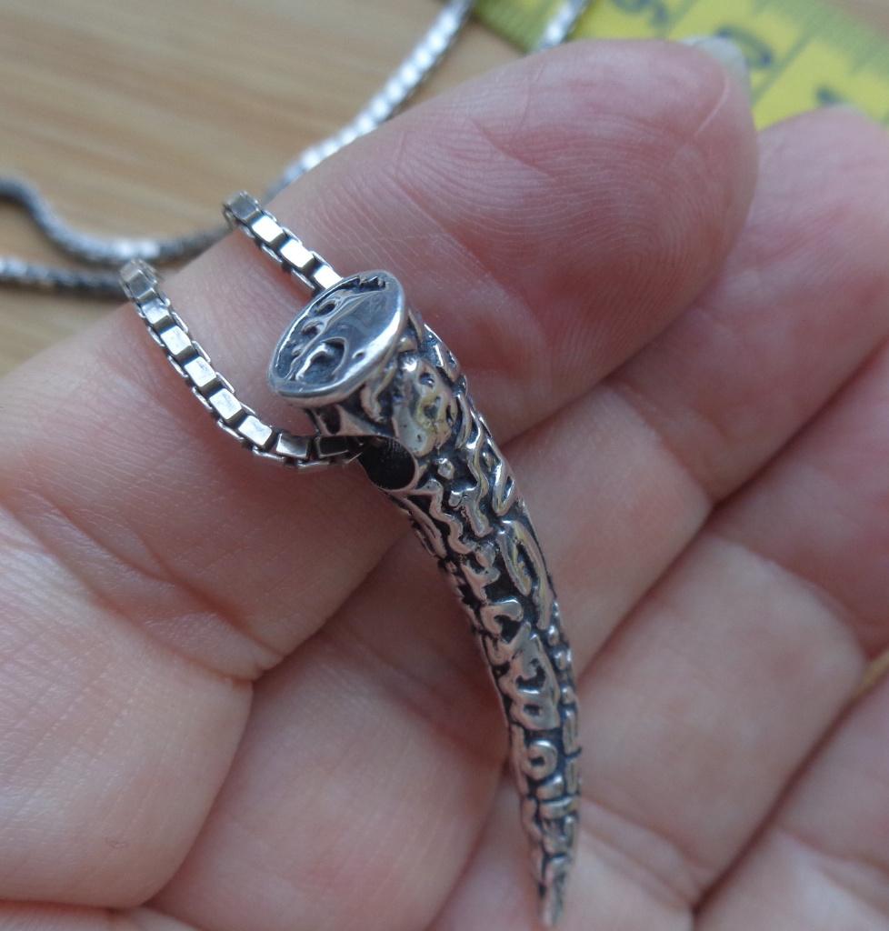 zilveren ketting met bewerkte olifant tand hanger [068], Met hanger, Verzenden, Zo goed als nieuw, Zilver