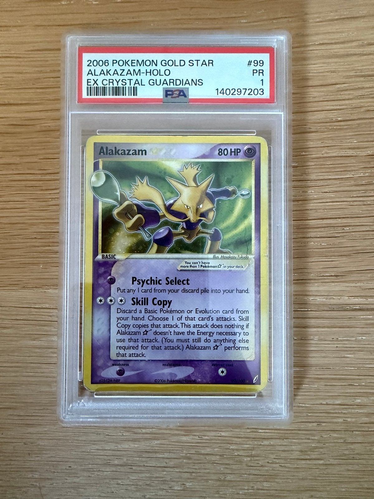 PSA 1 2006 Pokemon Gold Star Alakazam Holo EX Crystal Guardi, Ophalen of Verzenden, Gebruikt, Losse kaart