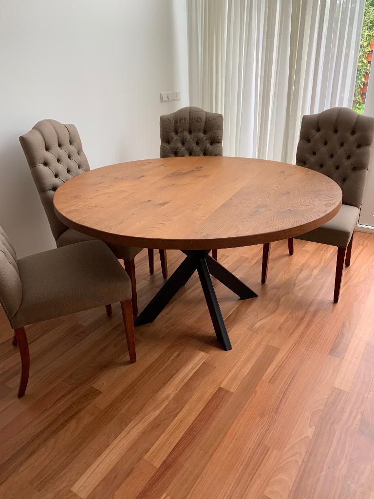 Ronde eettafel, Ophalen, Zo goed als nieuw, Vijf personen of meer, 100 tot 150 cm