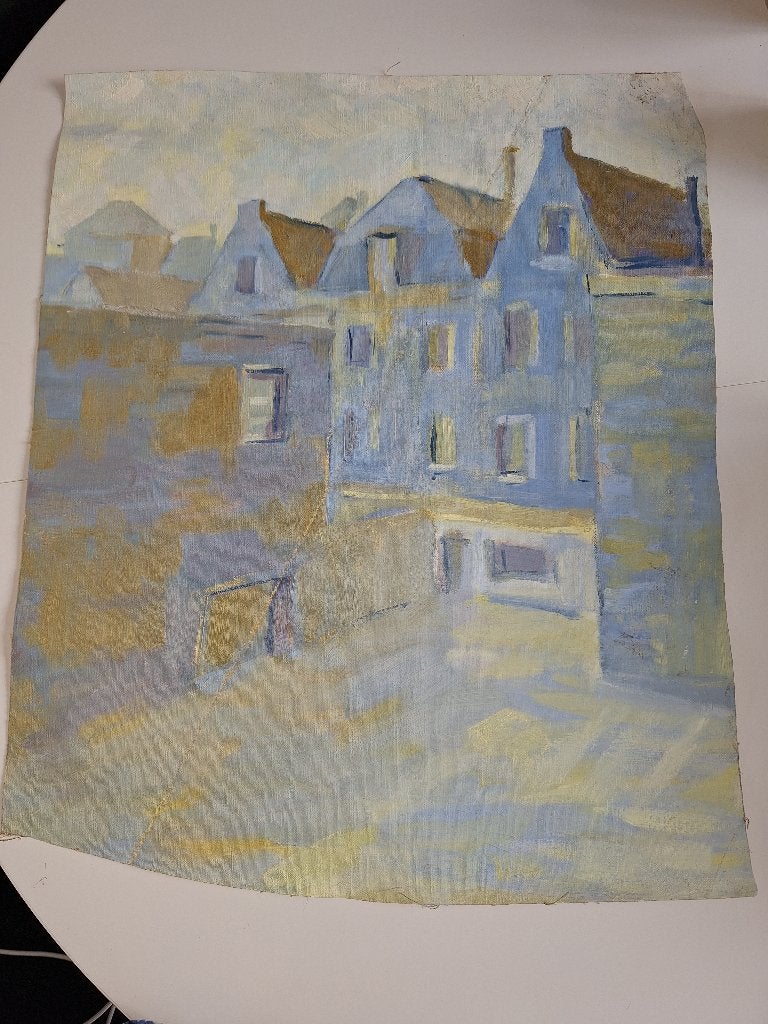 Jan van Asbeck Schilderij Huisjes - 60 x 50 cm, Antiek en Kunst, Ophalen, Doek, Realistisch, Olieverf