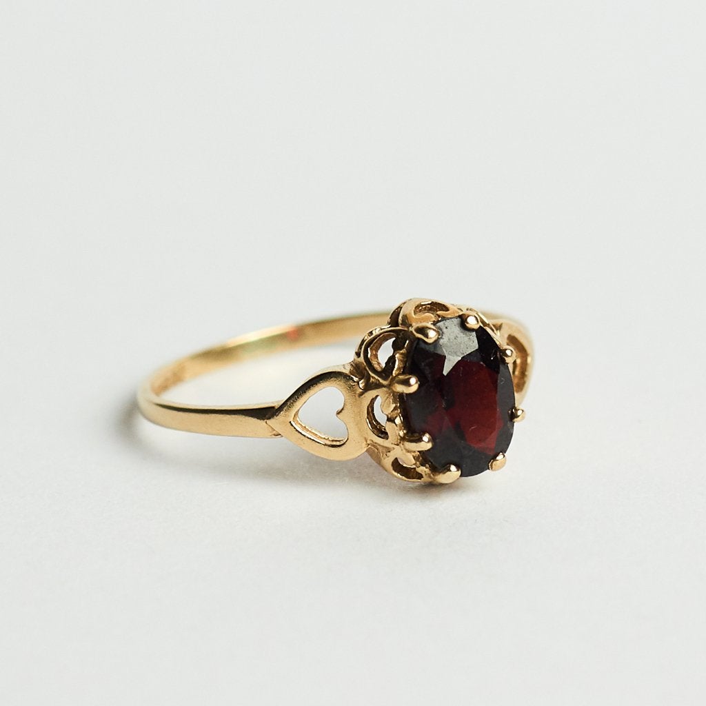 Vintage gouden 9 karaat granaat ring engeland goud verloving, Sieraden, Tassen en Uiterlijk, Ophalen of Verzenden, Met edelsteen