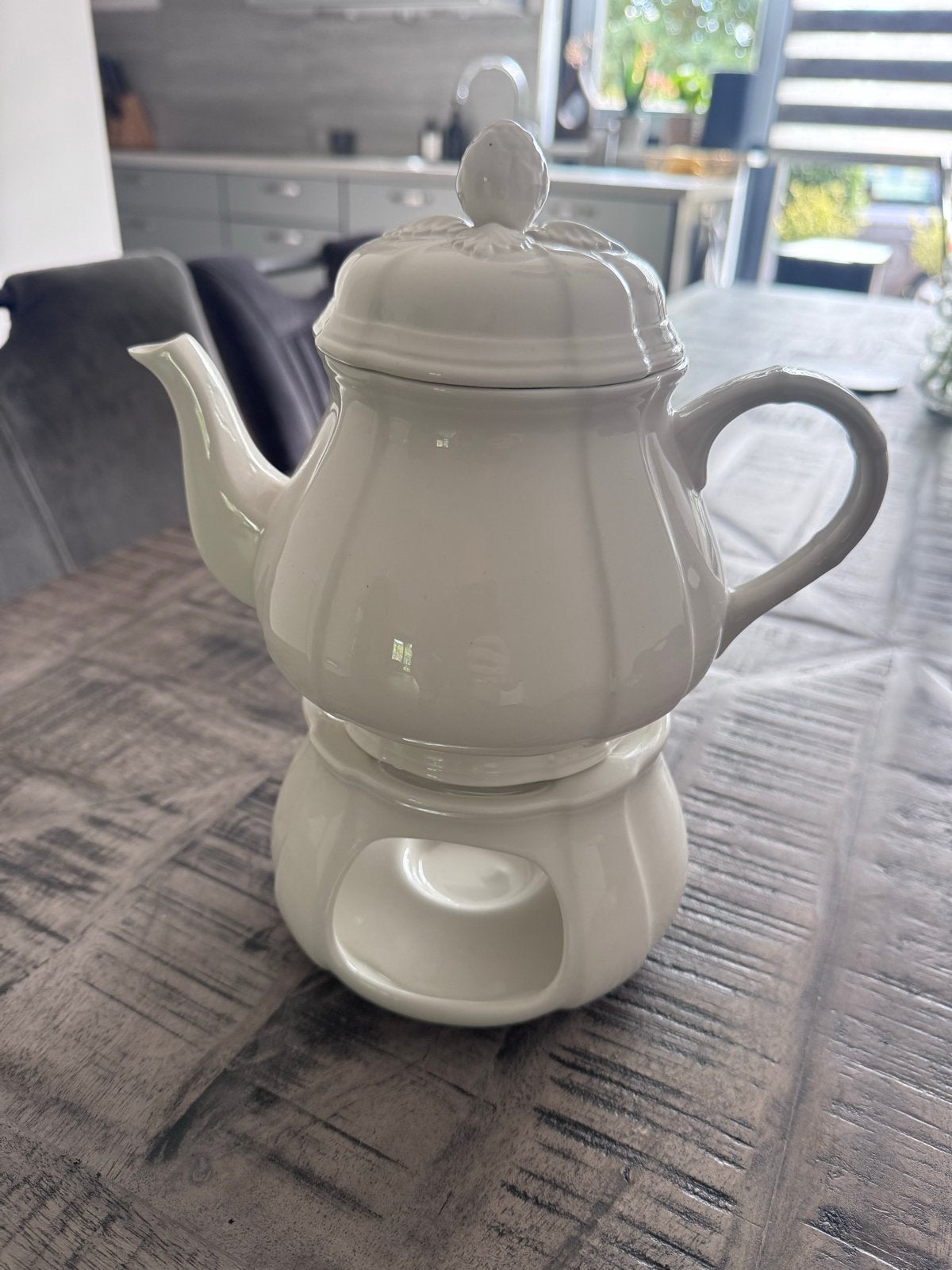 Villeroy & Boch Theepot met theelicht - Wit, Theepot/fluitketel, Ophalen of Verzenden, Zo goed als nieuw, Steen/keramiek