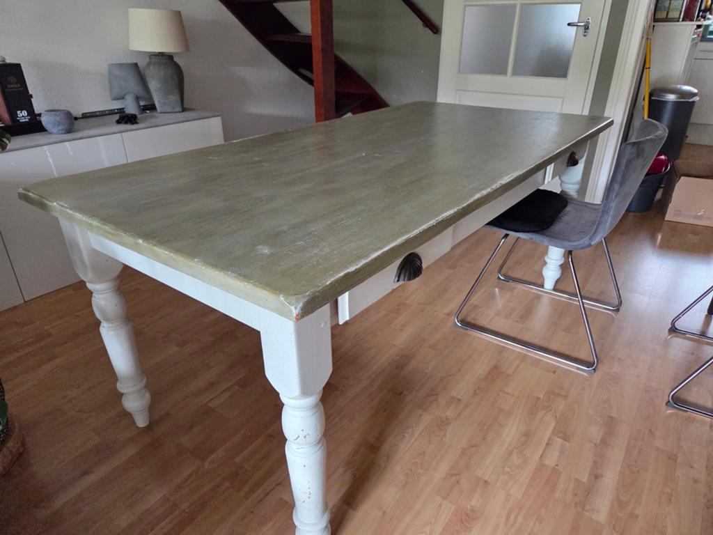 Brocante eettafel met landelijke uitstraling 180cm, Gebruikt, Vier personen, Rechthoekig, Overige houtsoorten
