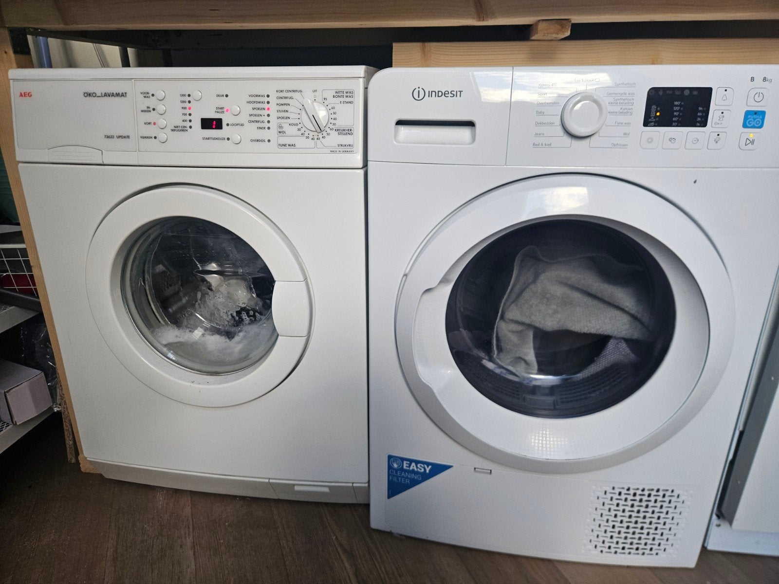 AEG ÖKO-LAVAMAT wasmachine en Indesit droger set, Witgoed en Apparatuur, 6 tot 8 kg, Ophalen, Gebruikt, 85 tot 90 cm