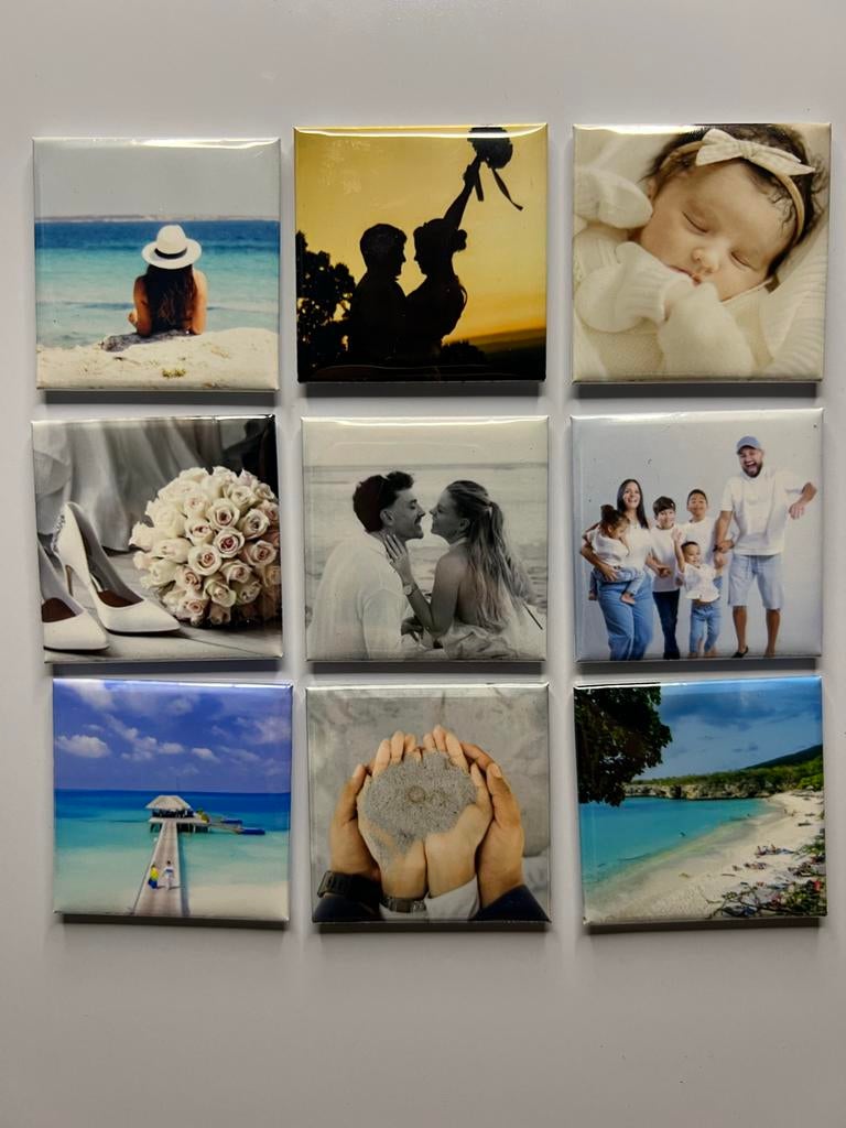 Jouw eigen foto’s op een leuke magneet 5x5cm - Set van 9, Hobby en Vrije tijd, Handgemaakt, Overige thema's, Nieuw, Knutselmateriaal