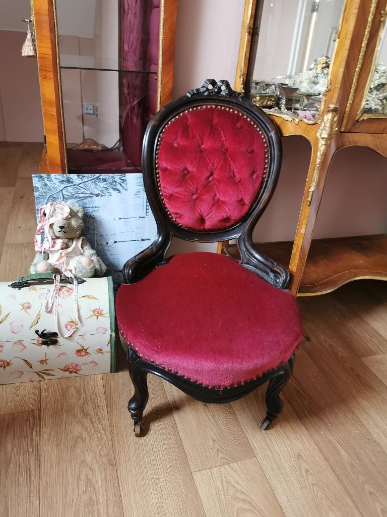 antieke stoel rood velours barok, Ophalen, Zo goed als nieuw, Bruin, Eén