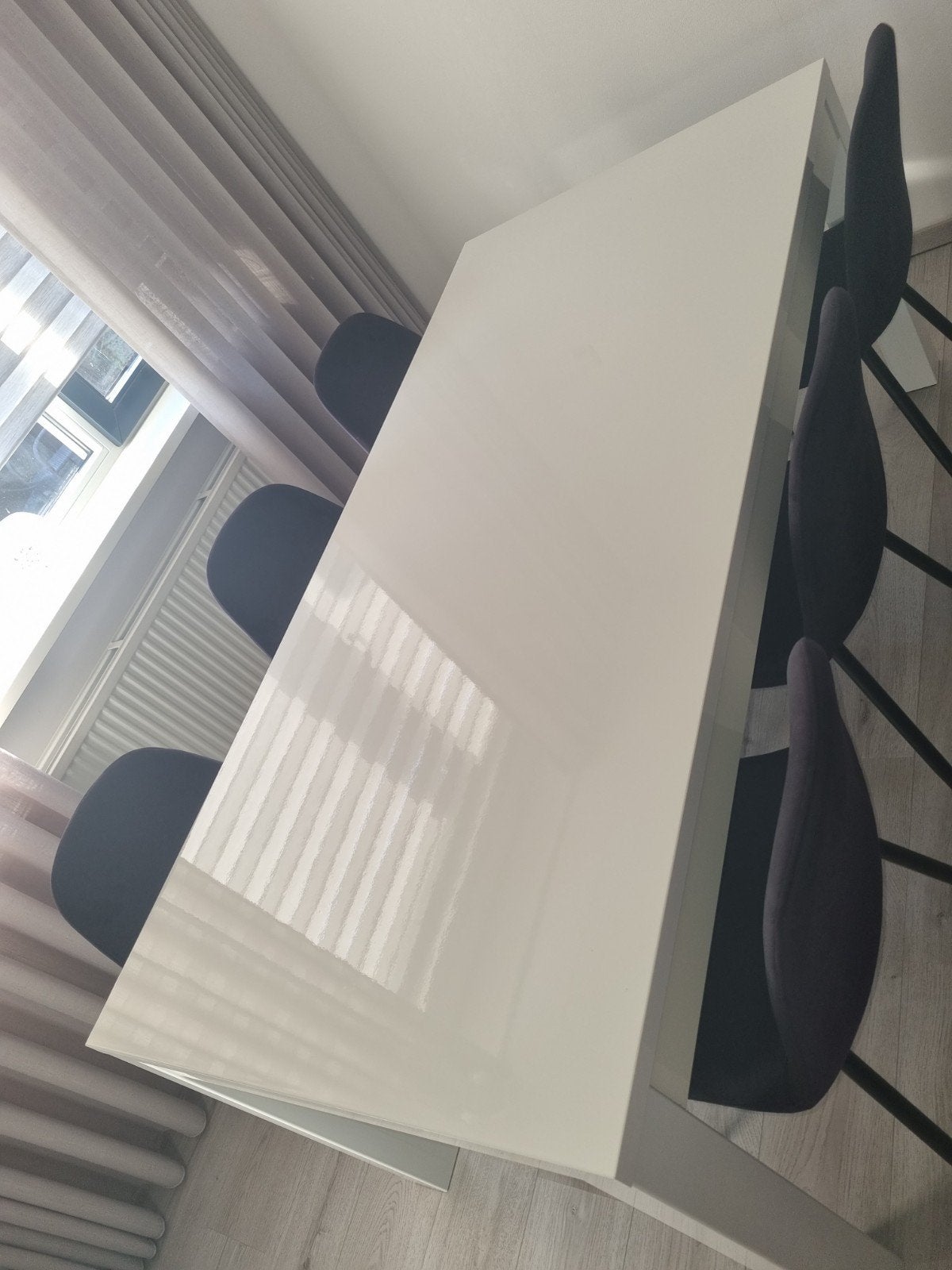 Witte hoogglans eettafel (exclusief stoelen), Huis en Inrichting, Ophalen, Gebruikt, 100 tot 150 cm, 150 tot 200 cm