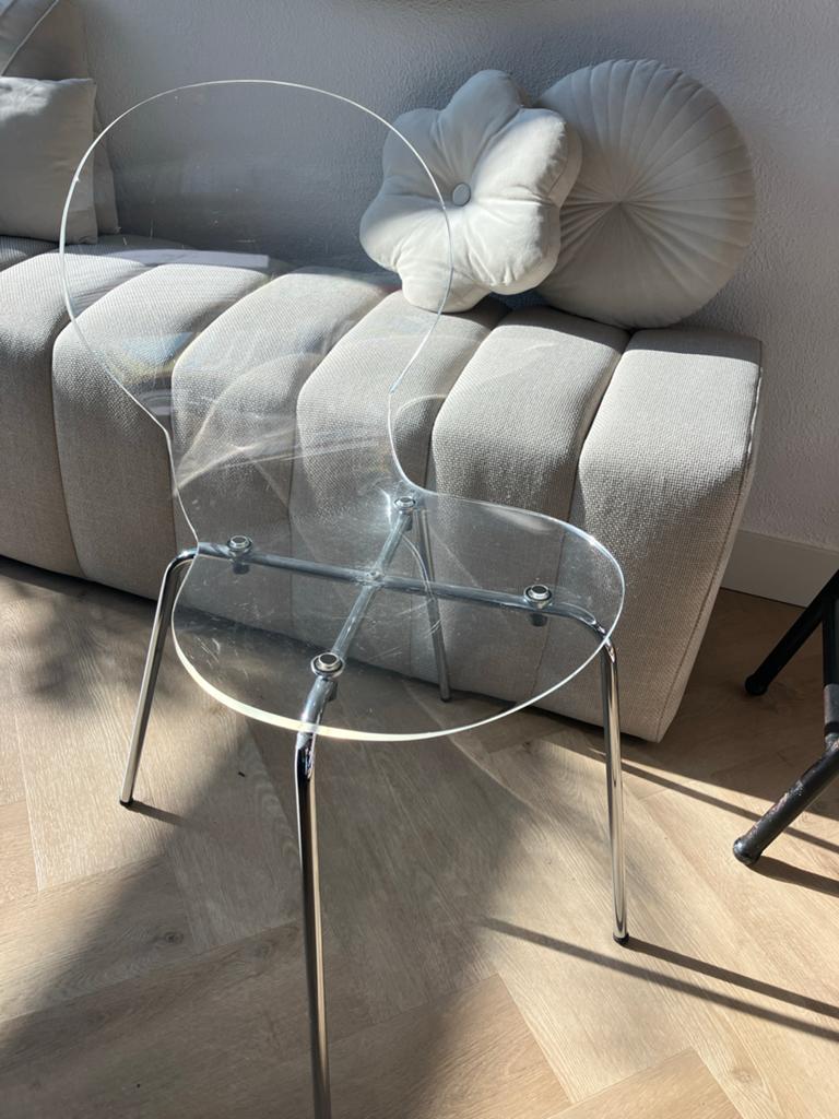 Doorzichtige kunststof stoel met chroom onderstel, Huis en Inrichting, Stoelen, Ophalen, Kunststof, Gebruikt, Overige kleuren