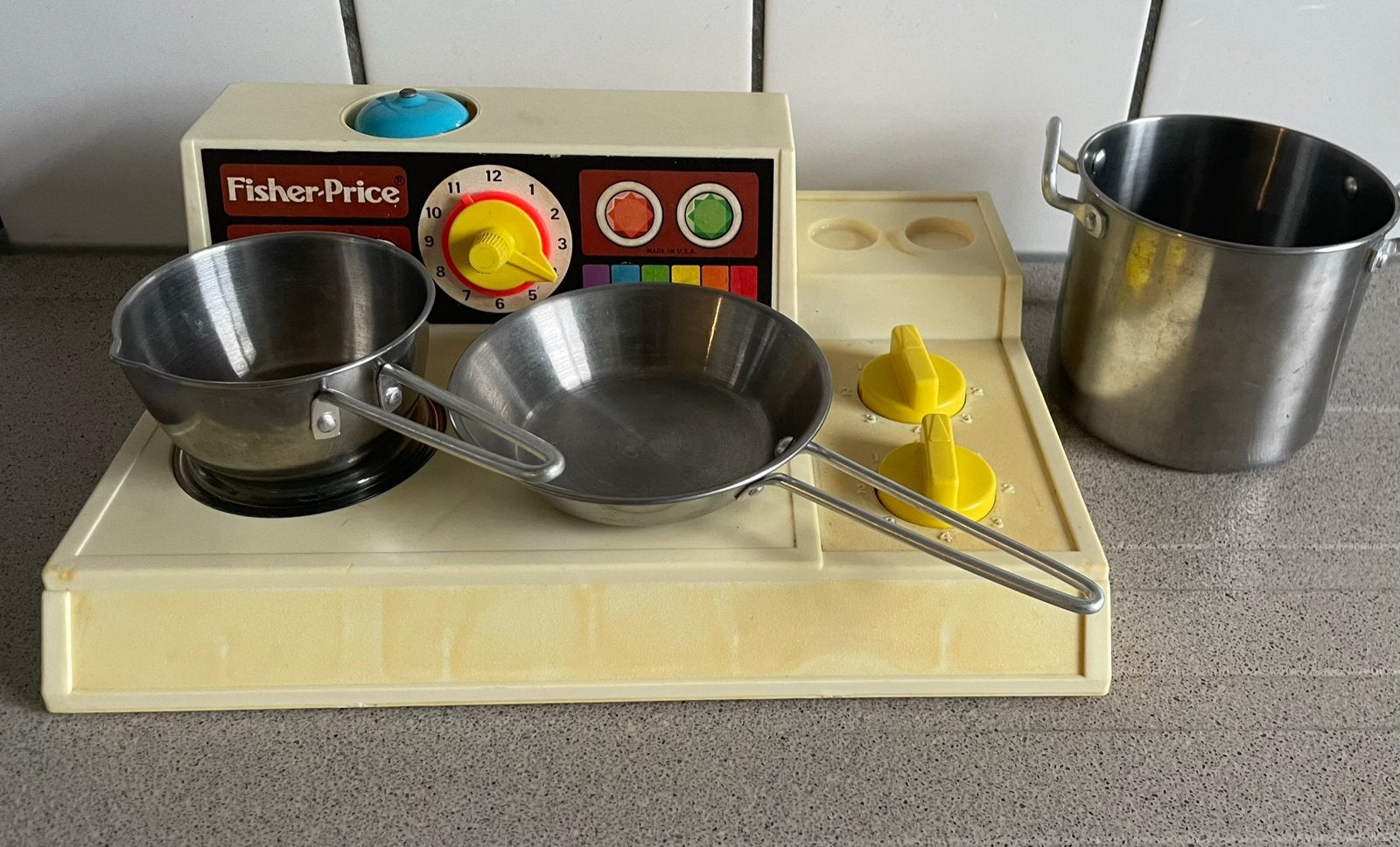 Vintage fisher price kookplaat keuken met pannen, Ophalen of Verzenden, Zo goed als nieuw