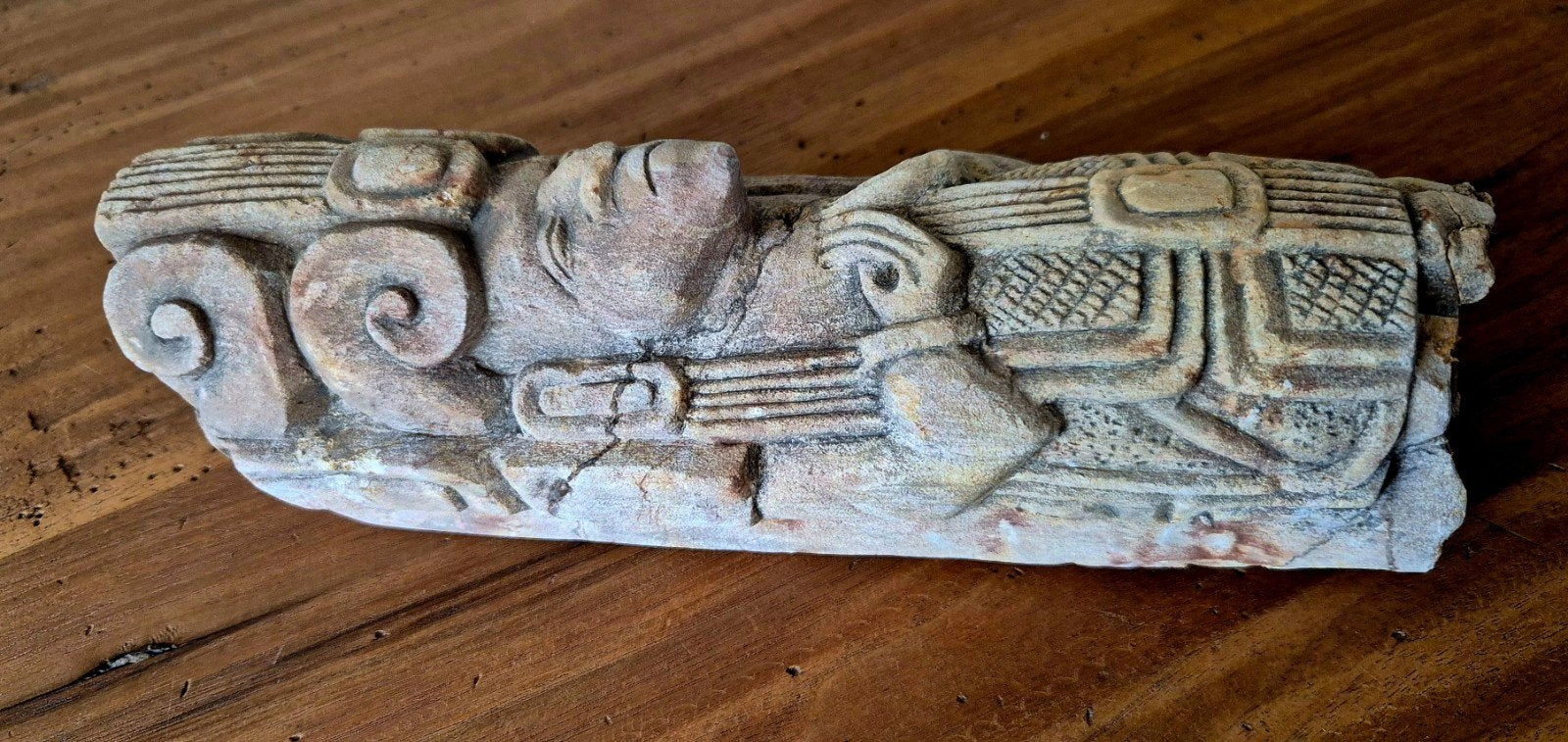 Vintage steen-snijwerk Maya - krijger, Ophalen of Verzenden, Zo goed als nieuw
