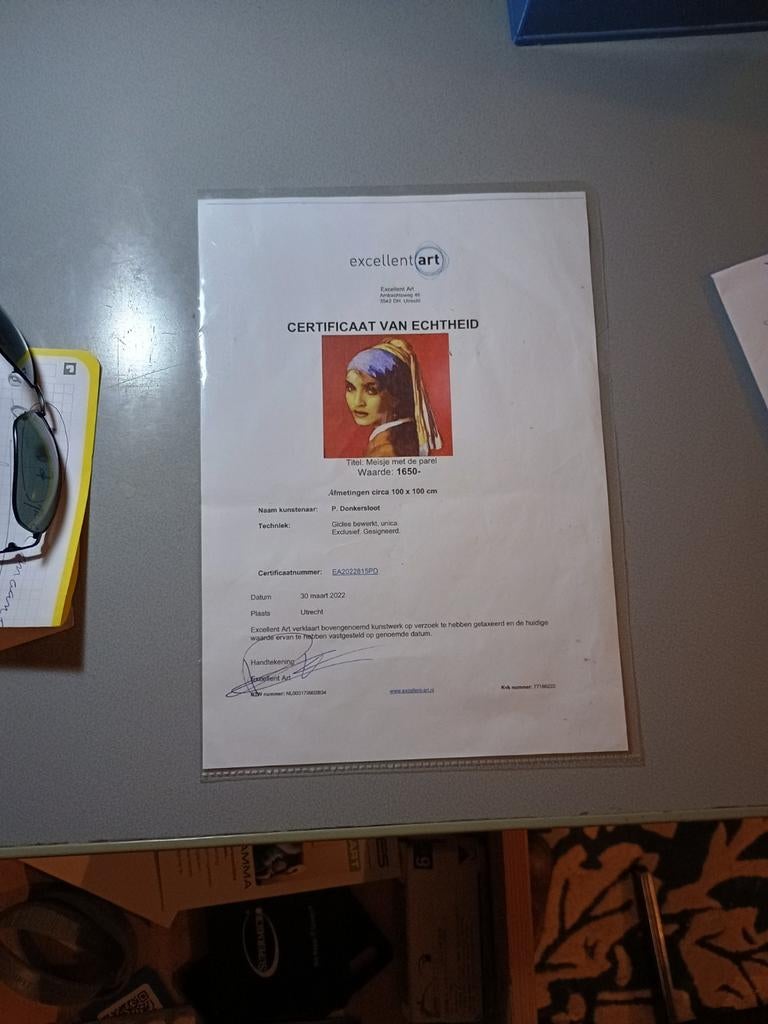 Modern Meisje met de Parel Kunstwerk met Certificaat, Ophalen of Verzenden