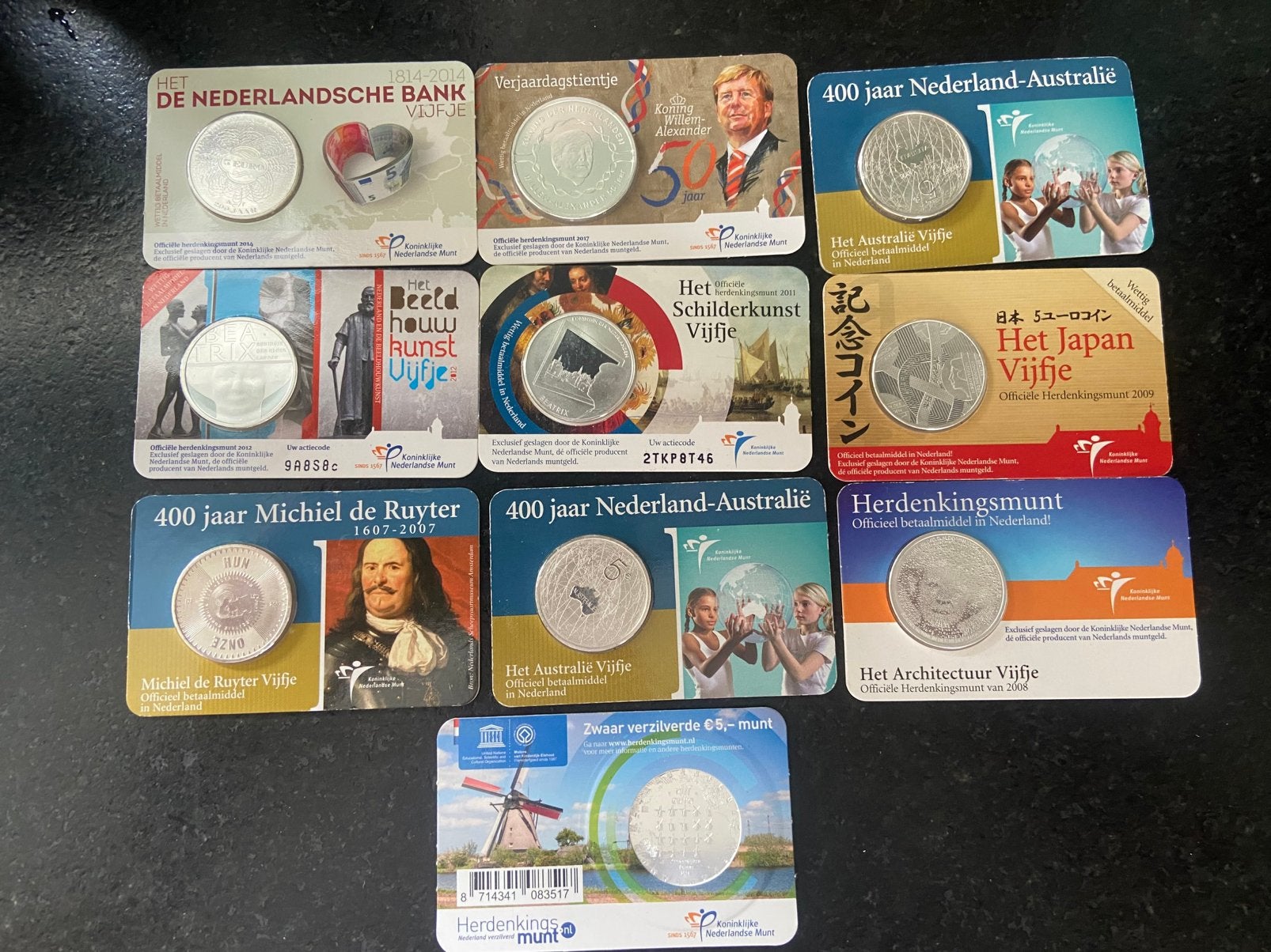 Te koop 10 zwaar verzilverd €5,00 munten, Ophalen of Verzenden, Nederland, Munten