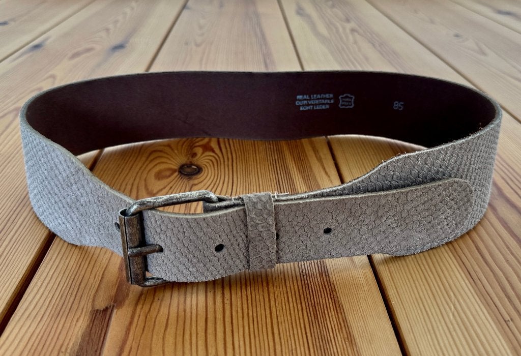 Riem - Grijs Leer Slangenprint - 85 cm, Kleding | Dames, Echt leder, Tailleriem, Ophalen of Verzenden, Zo goed als nieuw