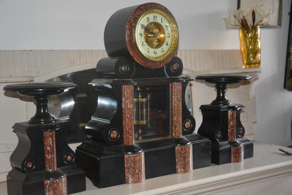 Antieke marmeren Napoleon III pendule/klok set, Antiek en Kunst, Antiek | Klokken, Ophalen