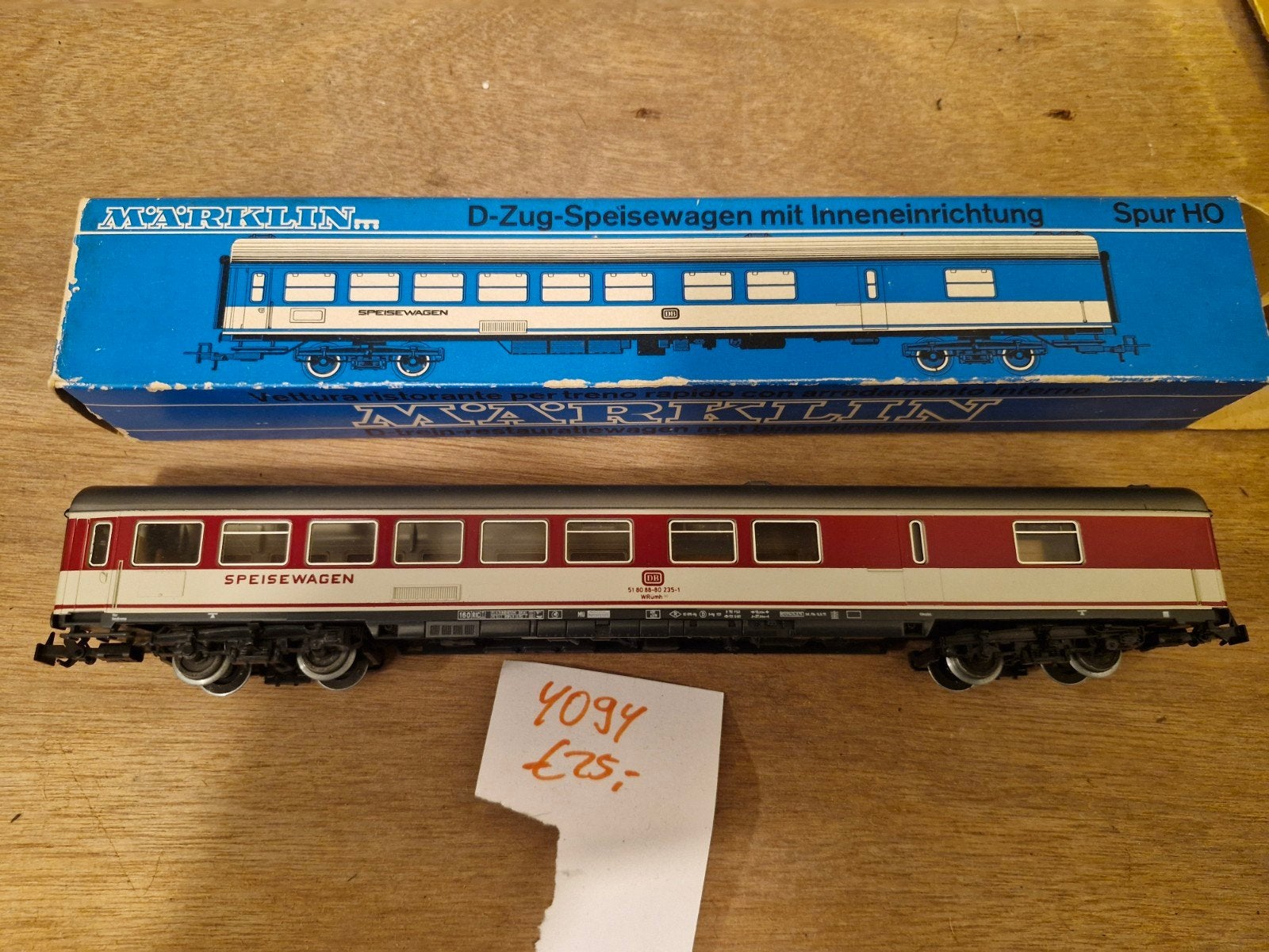 Märklin 4094 HO D-Zug Speisewagen DB, Hobby en Vrije tijd, Wisselstroom, Gebruikt, Wagon, Ophalen of Verzenden