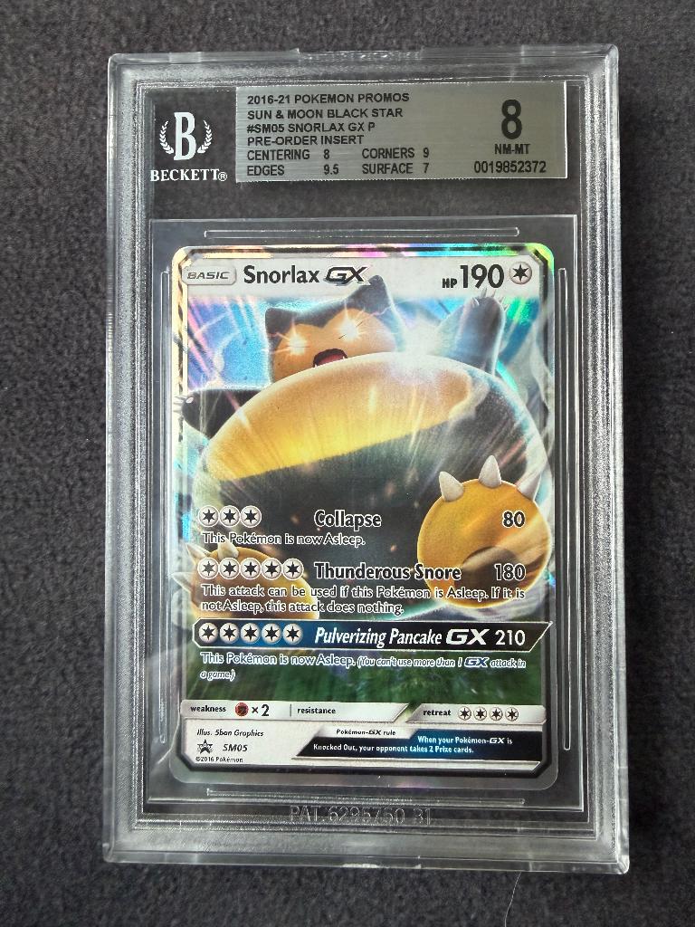 Pokémon Snorlax GX SM05  BGS 8.0  NM-MT, Ophalen of Verzenden, Zo goed als nieuw, Losse kaart, Foil