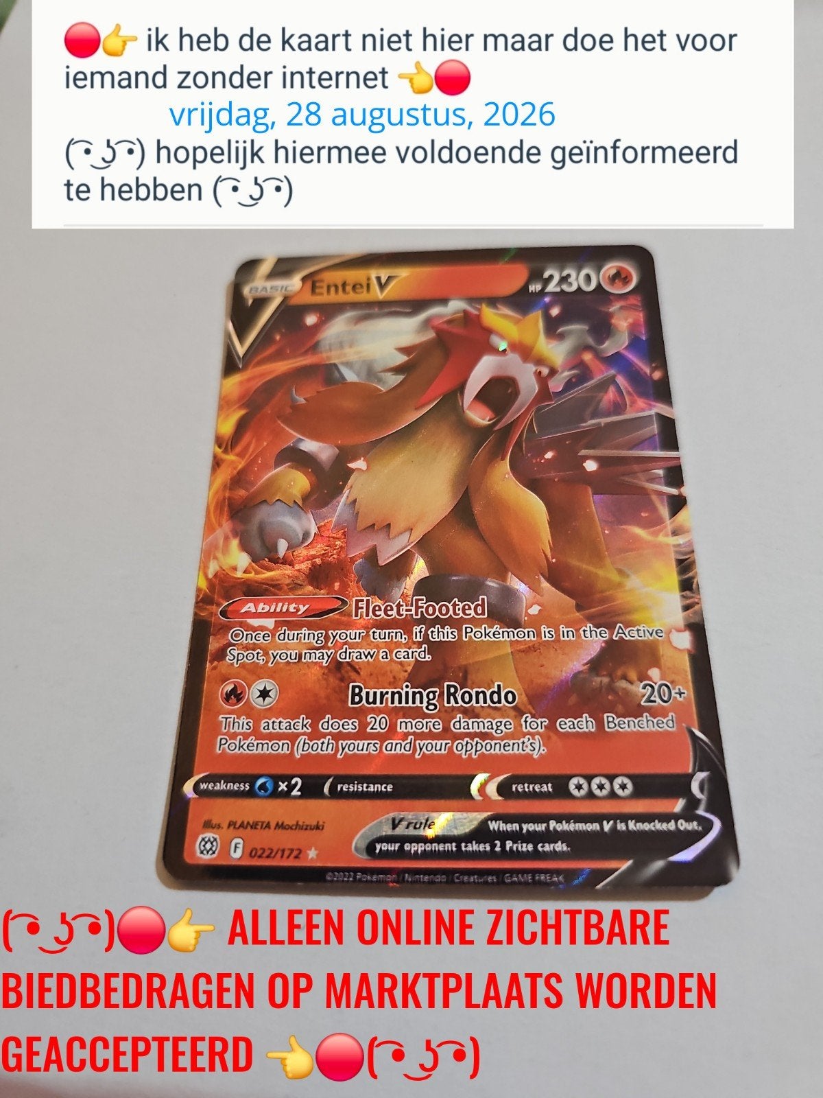 ( ͡• ͜ʖ ͡•)️ entei V #022/172 : pokemonkaart, Hobby en Vrije tijd, Verzamelkaartspellen | Pokémon, Verzenden, Losse kaart