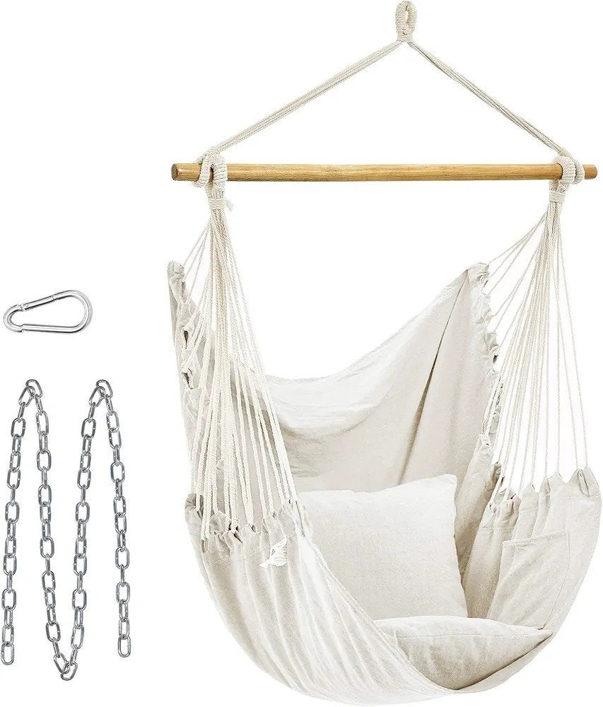 Hangstoel Hangmat Schommel Cocooning Beige Stof  100x125x148, Ophalen of Verzenden, Nieuw, Eenpersoons, Binnen