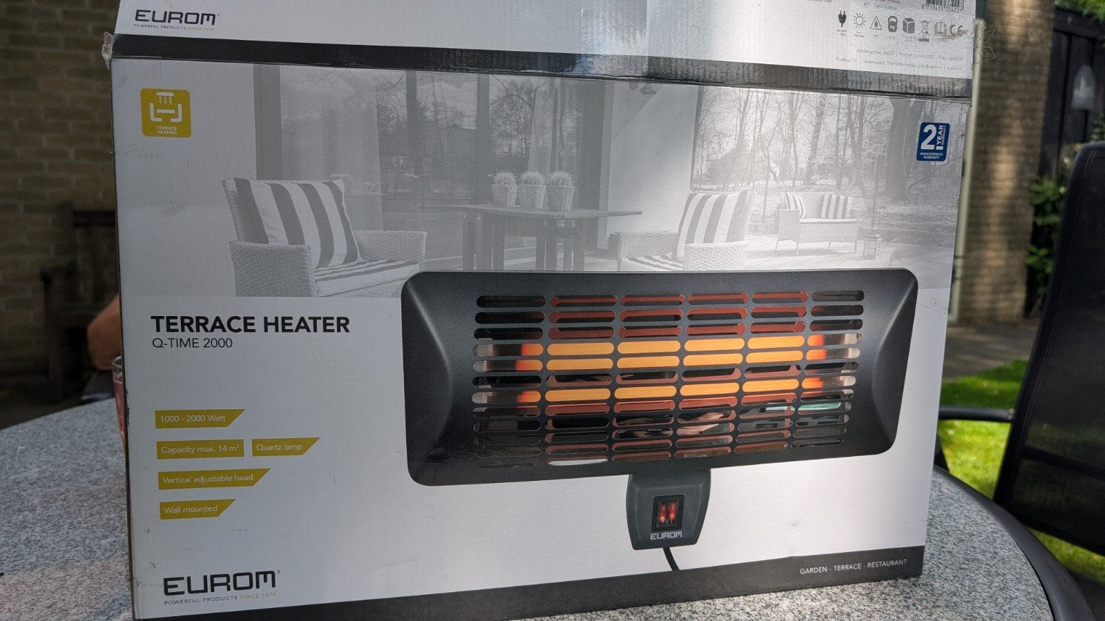 Eurom Q-Time 2000 Terrasverwarmer - Nieuw in verpakking, Tuin en Terras, Ophalen, Nieuw, Elektrisch, Wand