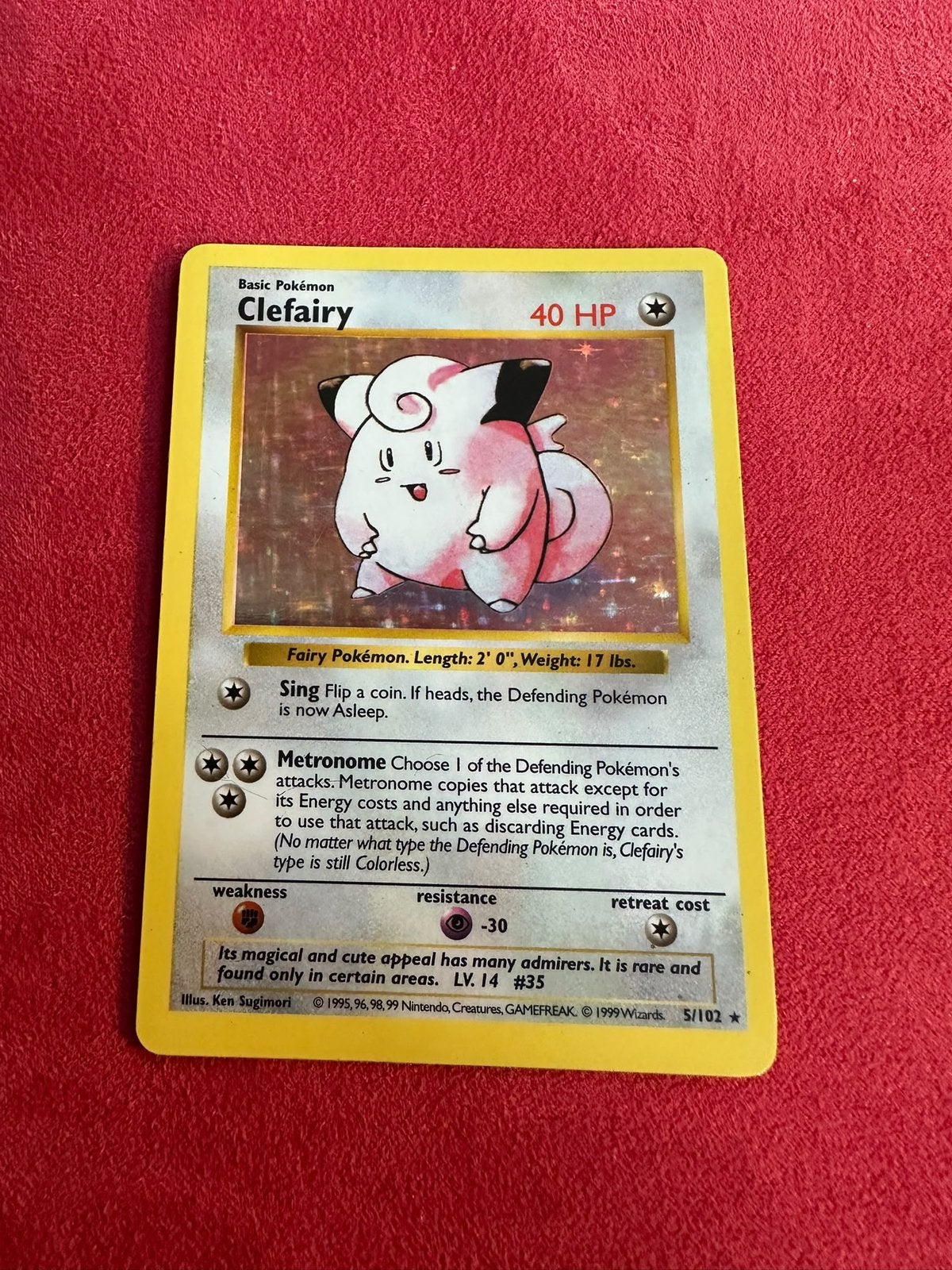 Clefairy Holo 5/102 Shadowless Base Set Engels, Ophalen of Verzenden, Zo goed als nieuw, Losse kaart, Foil