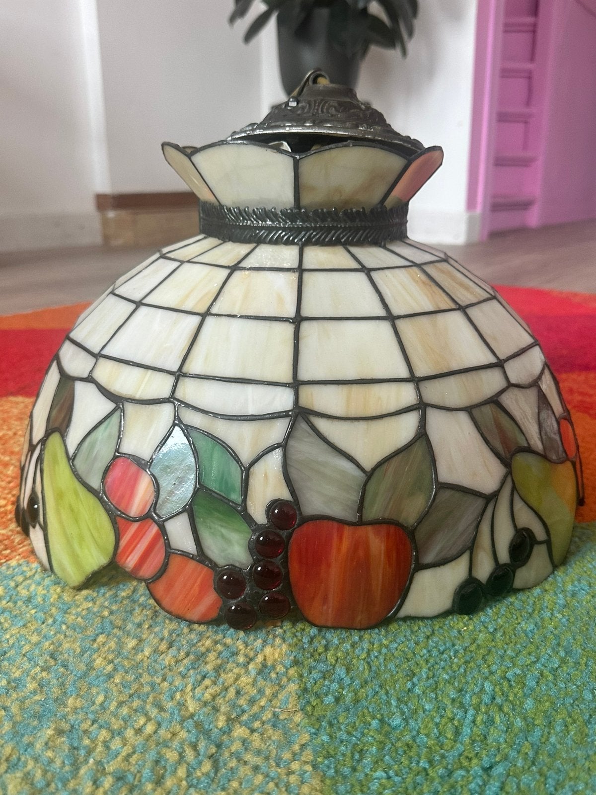 Glas-in-lood hanglampenkap in Tiffany-stijl met fruitmotief, Ophalen