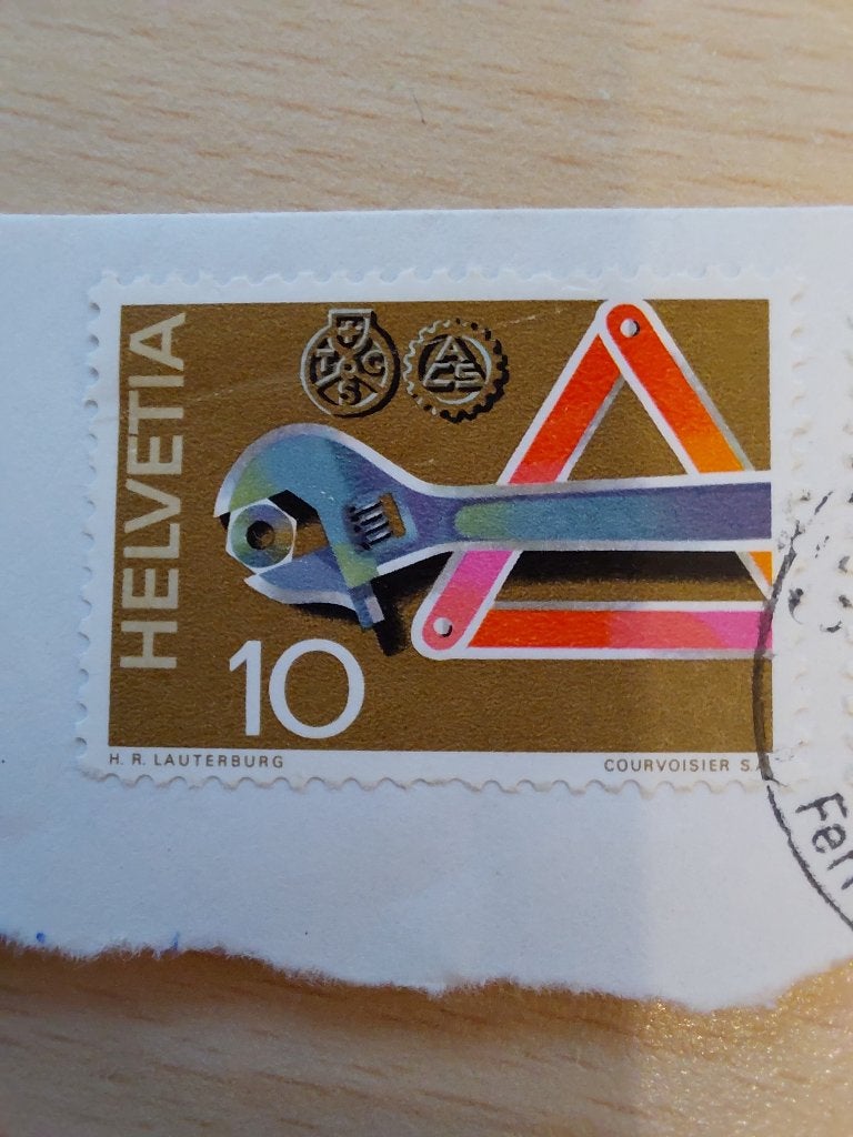 1972 Zwitserland gevarendriehoek, moersleutel, Verzenden, Gestempeld