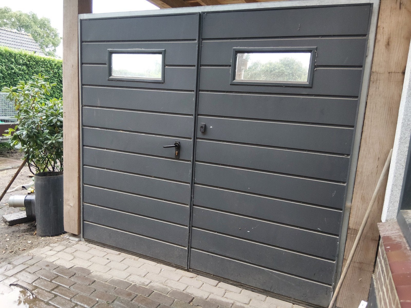 Dubbele Garagedeur - 249 breed x 224 hoog, Ophalen, Gebruikt, Garagedeur, Metaal