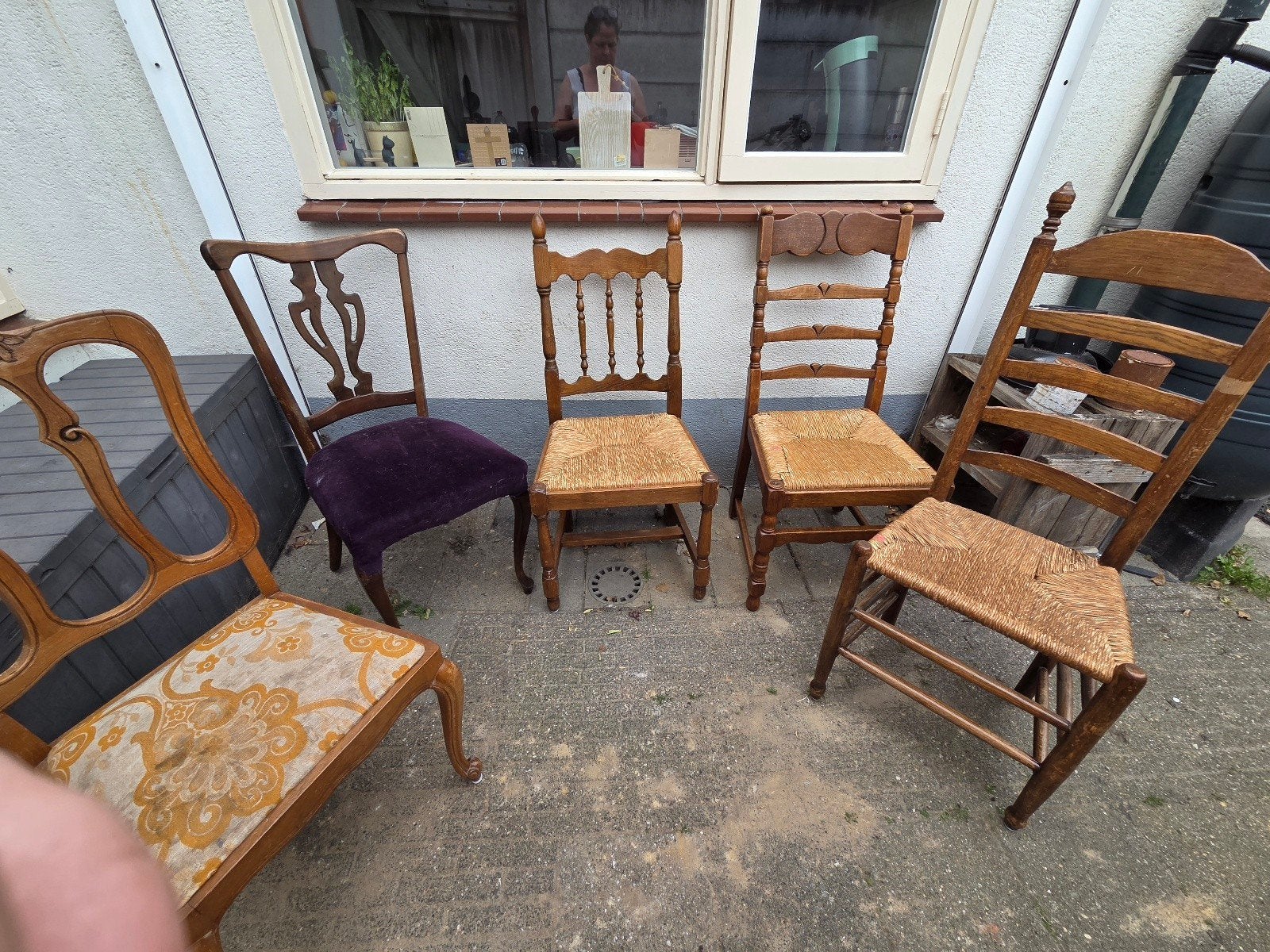 Set van 5 Antieke Eetkamerstoelen - Diverse Stijlen, Ophalen