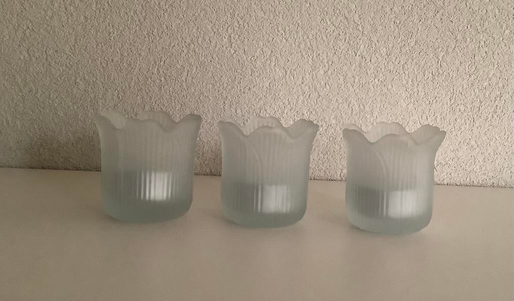 3 matglazen waxinelichthouders met waxinelichtjes, Ophalen of Verzenden, Nieuw
