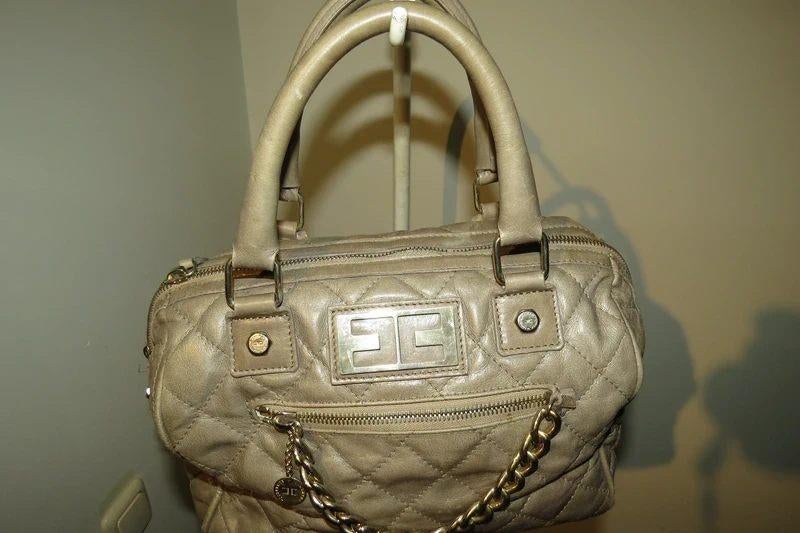 Elisabetta Franchi leren handtas zouden ruiten goud, Verzenden, Gebruikt, Grijs, Handtas