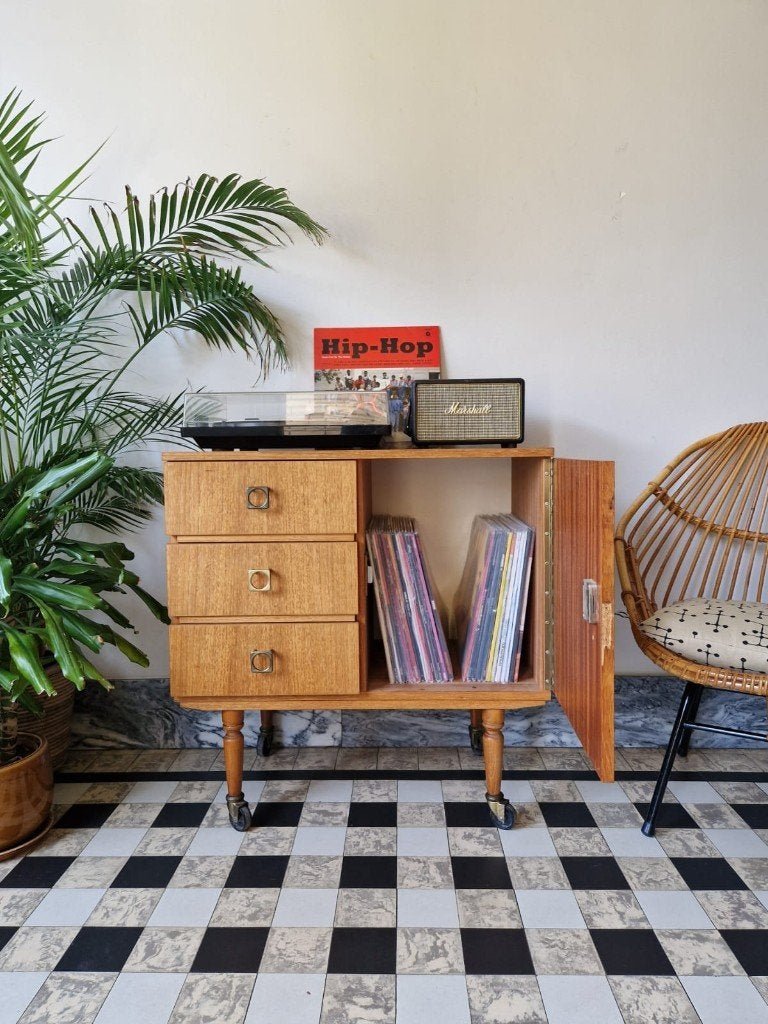 Vintage midcentury kastje | platenspeler meubel | retro, Ophalen, Gebruikt