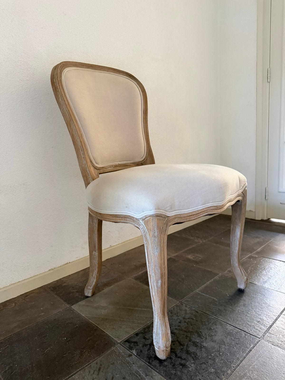 8 klassieke eetkamerstoelen grijs eiken, Huis en Inrichting, Stoelen, Ophalen, Gebruikt, Klassiek, Stof